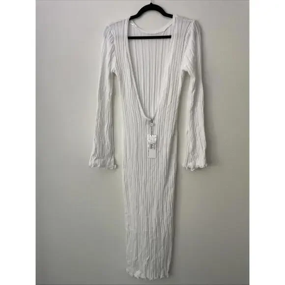 NWT SNDYS Baha Long Sleeve White Maxi Knit Dress Size M Cover-up Revolve - Picture 5 of 10